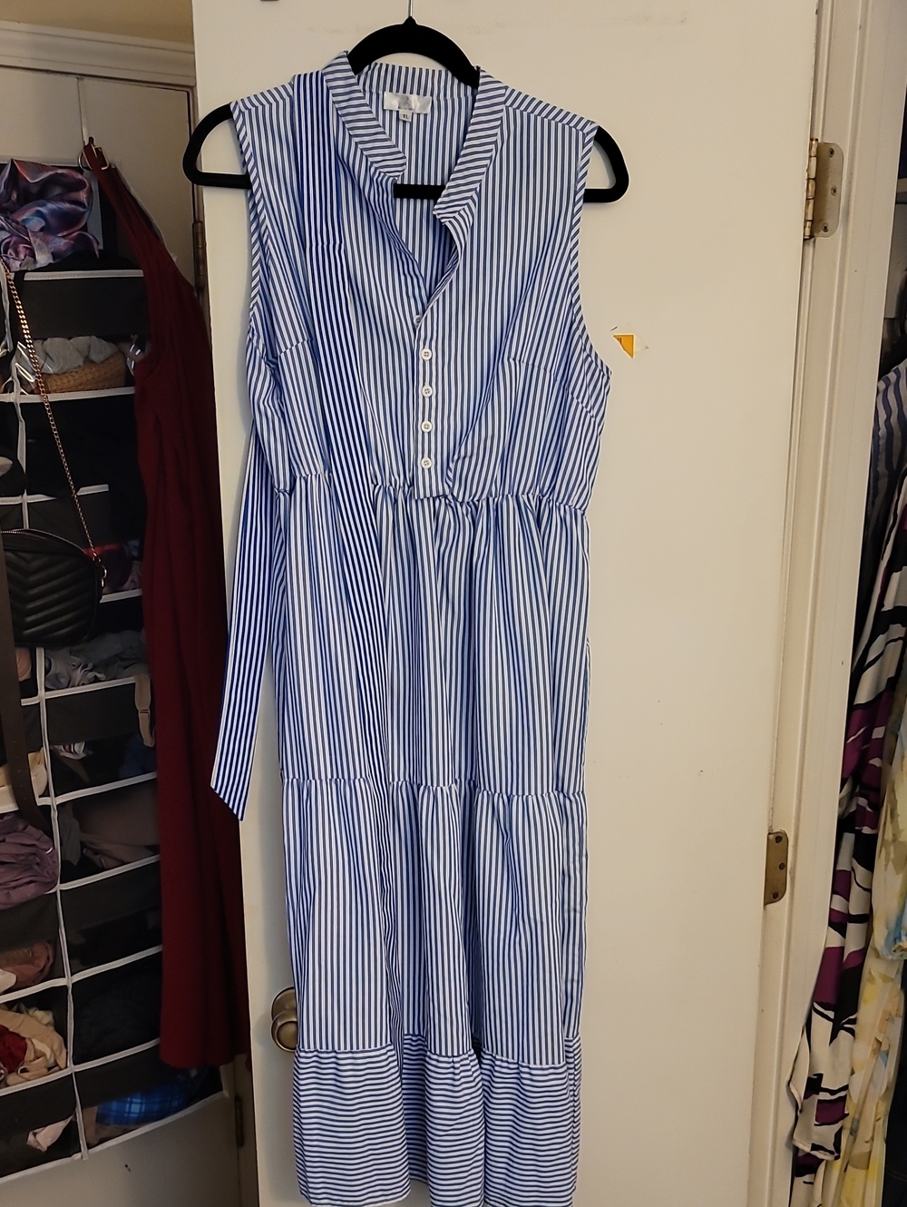 Source Unknown Blue and White Striped Maxi Dress